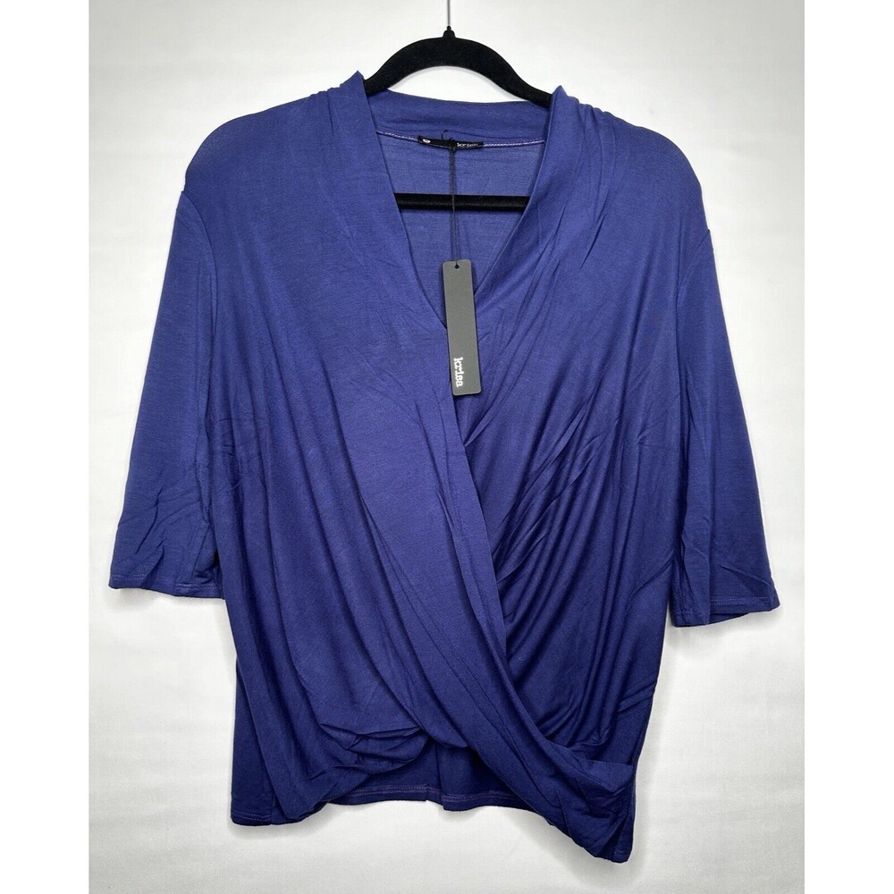 Krisa Surplice Half Sleeve Blouse in Sea Blue‎ Women’s Size Medium NEW USA Made